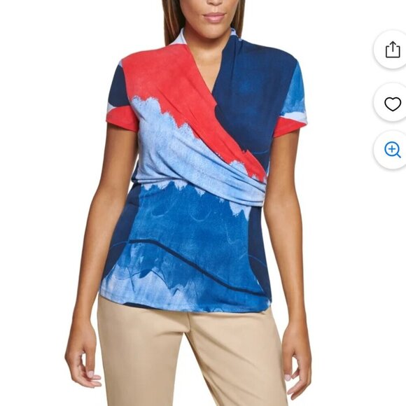 DKNY Women's Printed Wrap Front Top sz XXL - Picture 5 of 7